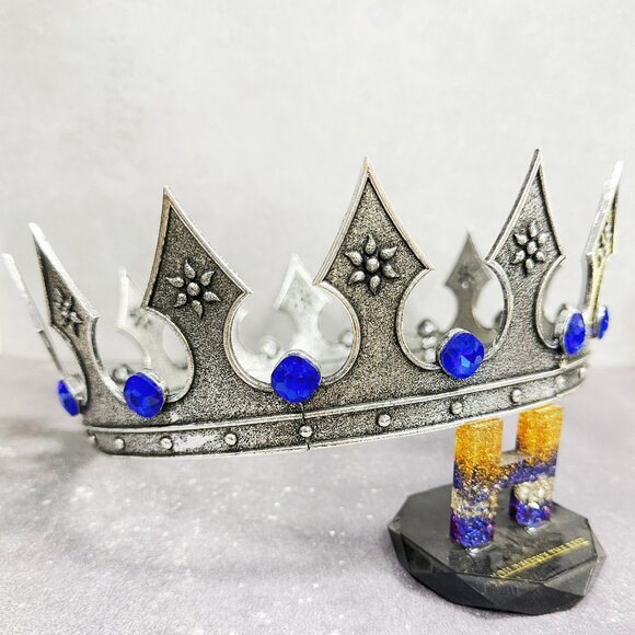 Blue Rhinestone Medieval, Renaissance Faire, Royal Prince Diadem, Silver Crown - Picture 4 of 8